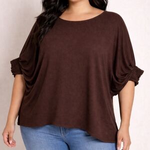 Oddy Womens Blouse Plus Brown Top Size 3x Oversized Slimming Neutral Work Preppy